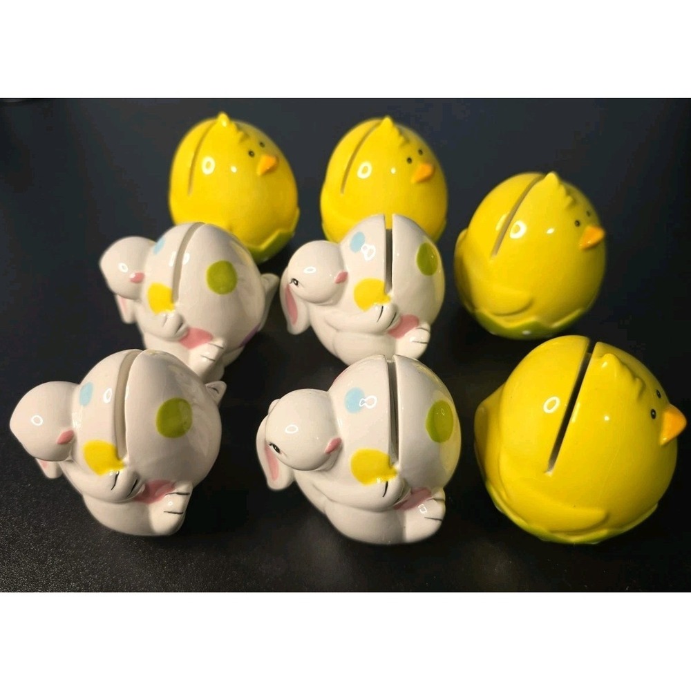 PIER ONE EASTER CERAMIC PLACE CARD HOLDERS 4 Bunnies 4 Chicks Lot 8 EUC